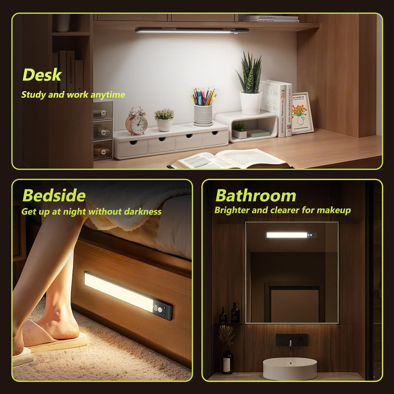 [Australia - AusPower] - Mpotmiy 6 Pack 10" Under Cabinet Lights with Digital Display,52 LED Rechargeable Motion Sensor Light Indoor,3 Color Temperatures, Magnetic Dimmable Closet Lights, Under Counter Light for Kitchen 10inch-6pack 