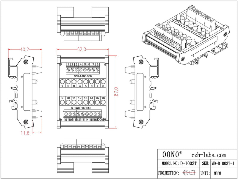 [Australia - AusPower] - DIN Rail Mount 16 LEDs Indicator Light Module, Support 5~50VDC Common Positive/Negative (Yellow) Yellow 
