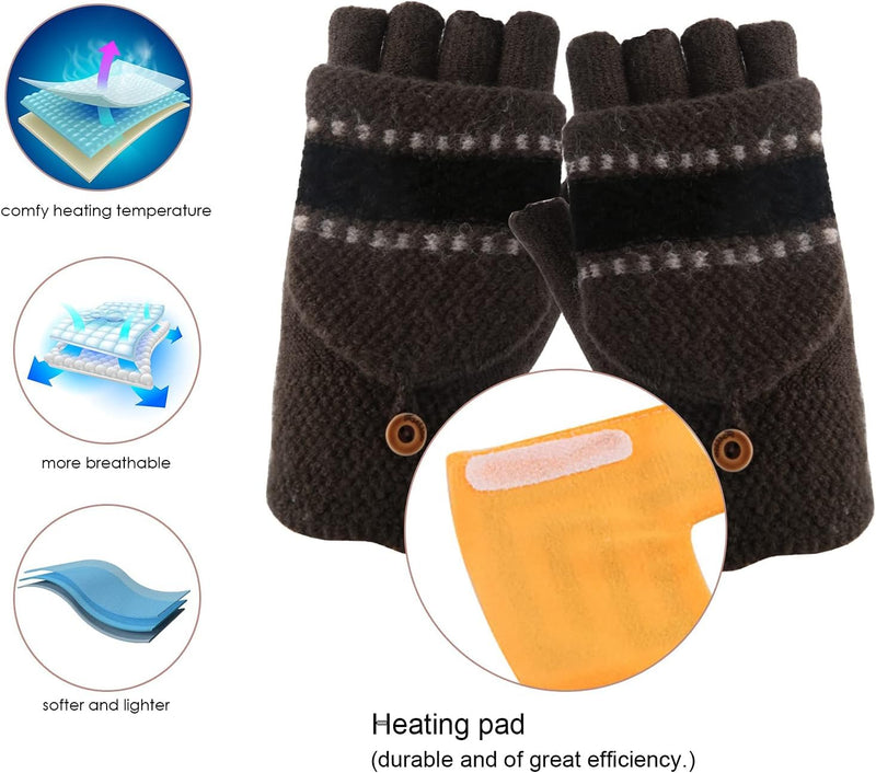 [Australia - AusPower] - Mens Womens USB Heated Gloves Mitten USB Hands Warmer Laptop Gloves Full& Half Fingerless Winter Warm Heating Gloves Men Black Grey - 2 