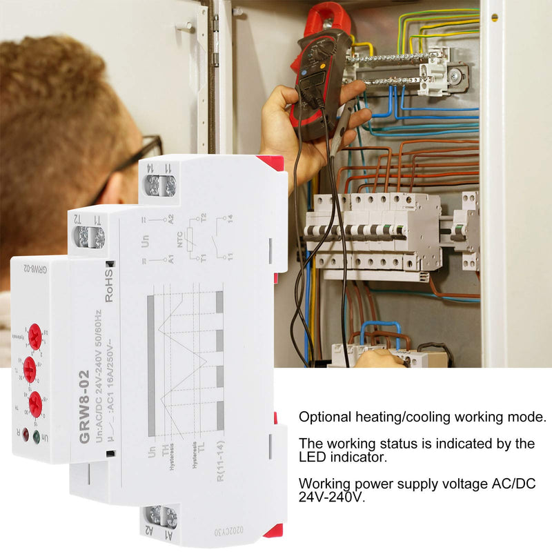 [Australia - AusPower] - Digital Temperature Controller Thermostat AC/DC 24V-240V DIN Rail Mount with Probe Heating Cooling Mode for HVAC Industrial Equipment and Home Automation 