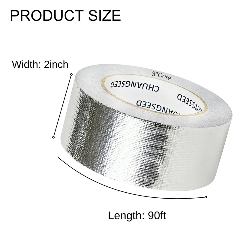 [Australia - AusPower] - CHUANGSEED Adhesive Aluminum Foil Fiberglass Heat Shield Tape 2in x 90ft, Reflective Material Cool Tape Self-Adhesive for HVAC, Pipe, Auto,High Temp Protection 