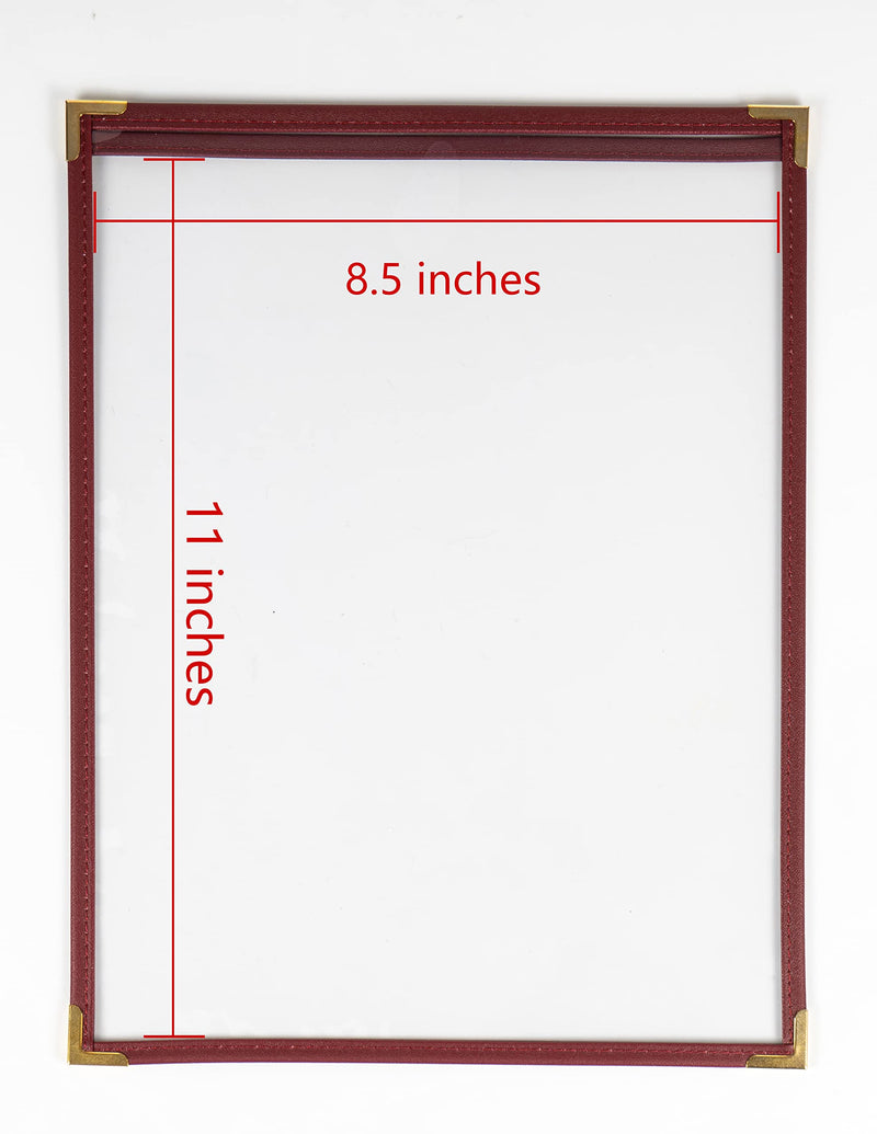[Australia - AusPower] - Menu Covers, Single Page, 1 Pocket, 2 View, for 8.5" x 11" Letter Size Paper, Pack of 6, Burgundy Edging + Gold Metal Corner, Made with Leatherette & Vinyl 