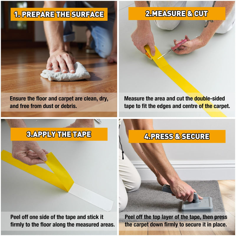BIGTEETH Double Sided Carpet Tape - 2 Inch x 33 Feet Rug Gripper Tape for Area Rugs,Carpet, Mats,Residue-Free Floor Safe Adhesive for Hardwood,Tile,Laminate,Vinyl, Stairs,Anti Slip & Strong Hold