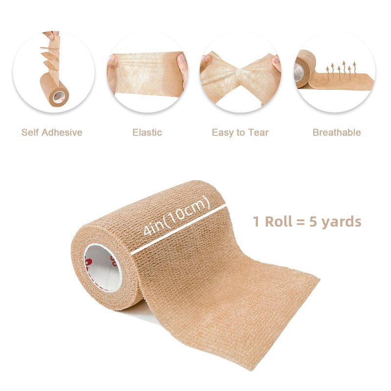 [Australia - AusPower] - [8 Pack 4" x 5 Yards] Carbou Self Adhesive Cohesive Bandage Wrap, Self Adherant Non-Woven Wrap Rolls, Atheletic Tape for Wrist, Ankle, Hand, Leg, Premium-Grade Medical Stretch Wrap Beige 8 Count (Pack of 1) 