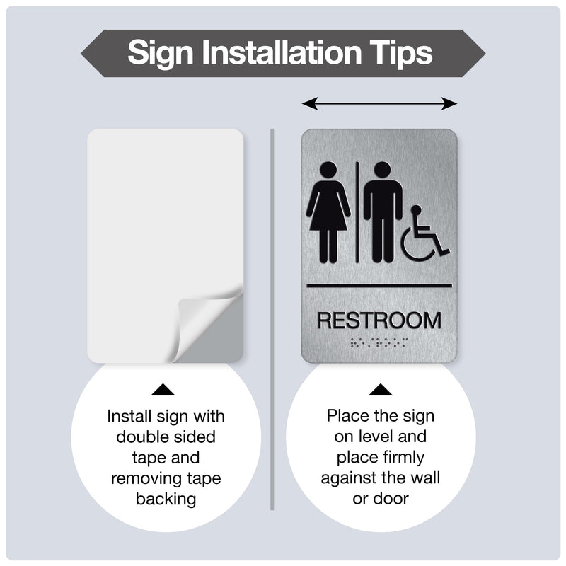 ADA Braille Unisex Handicap Restroom Signs for Business with Double Sided 3M Tape (Pack of 4) - Aluminum Handicap Unisex Bathroom Sign 9” x 6” for Offices and Restaurants Unisex Handicap Aluminum Pack of 4