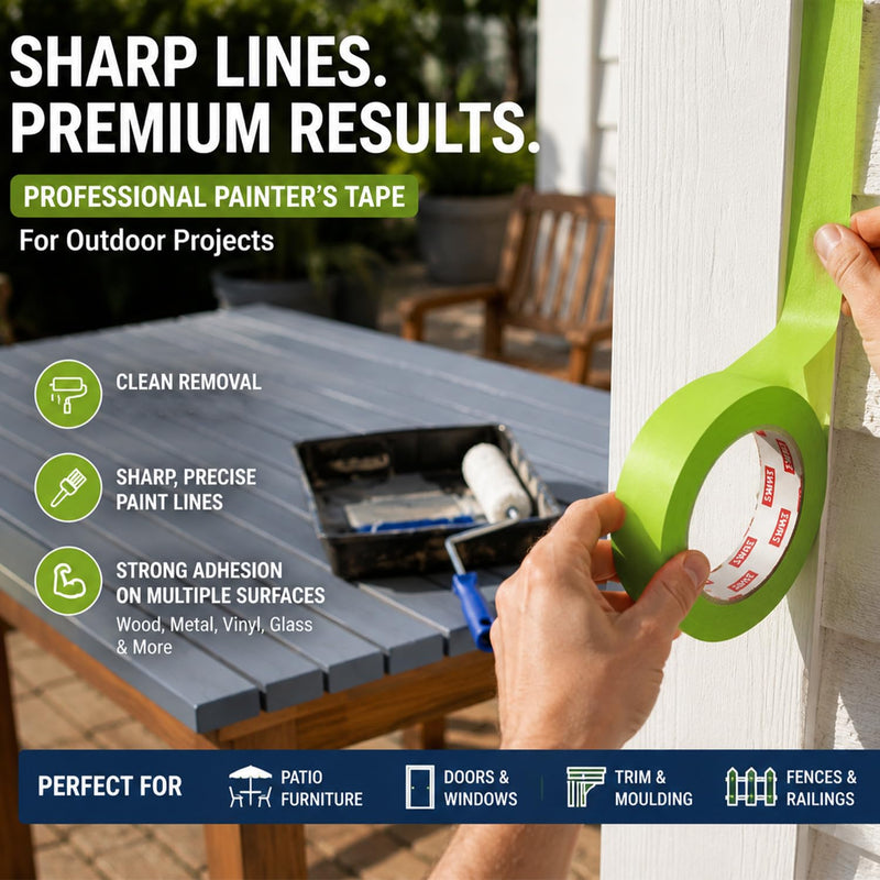 SWRT Green Painters Tape, 1 Inch x 55 Yards, 3 Rolls, Clean Removal | Crisp Paint Edges; Auto Paint Prep; Medium Adhesive Hold; Easy Edge Tracking; Curves & Trim Ready; Easy Hand Tear
