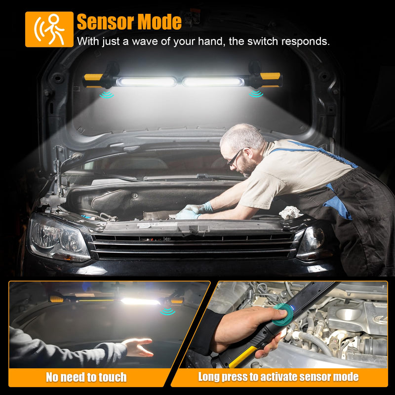SYLSTAR Mechanic Work Light Bar with Upgraded Sensor Control - 2400LM LED, 4400mAh Rechargeable Underhood Work Light with Hooks & Magnetic Base for Car Repairing, Garage Workshop, Emergency Orange