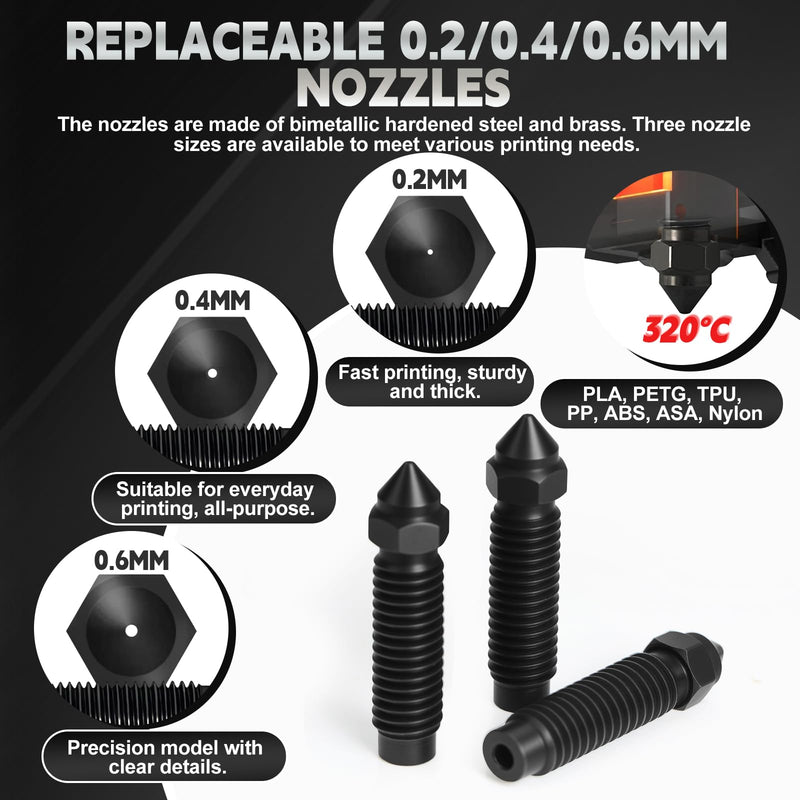 2Pack Hotend Kit for Elegoo Centauri Carbon, Upgrade 3D Printer Extruder Hot End with 0.2/0.4/0.6mm Hardened Steel Nozzle Replacement Print Head Heat Sink Hotend for Elegoo Centauri Carbon 3D Printer 2Pack
