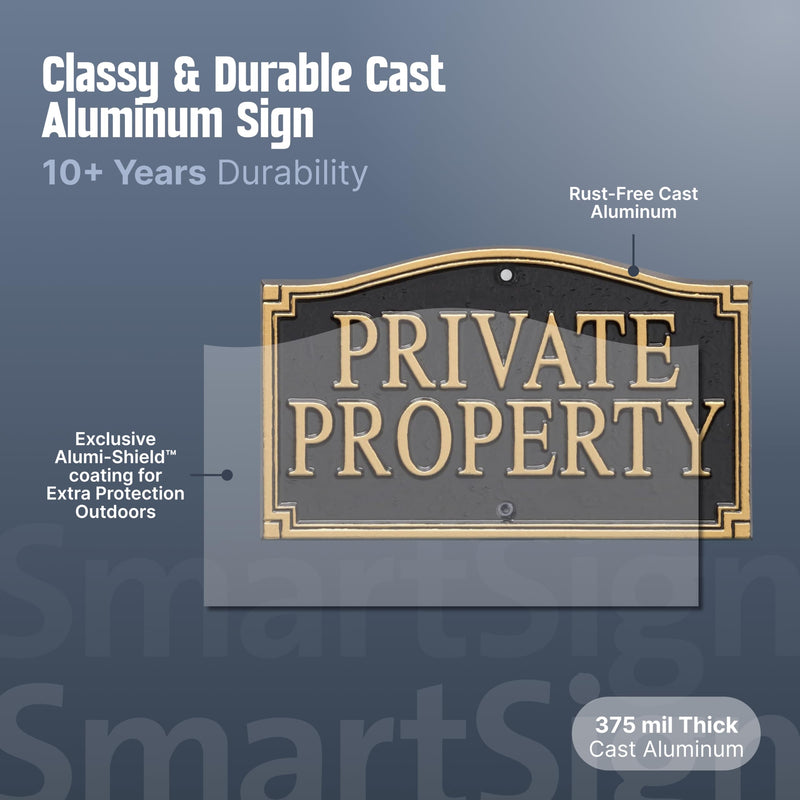 SmartSign “Private Property” GardenBoss Statement Plaque | 5.75" x 9.5" Aluminum Plaque with 18" Black Lawn Stake, Made in USA Traditional