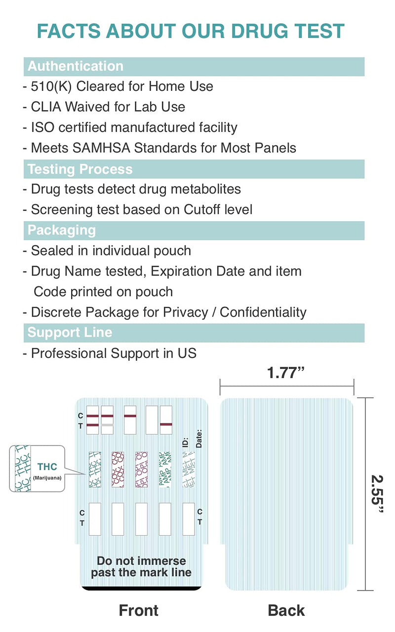 Easy@Home Multi-Drug Screen Test: 5 Pack Urine Drug Tests Kit, Testing BZO/COC/THC/MET/MOR/OXY/BAR/BUP/MTD/TCA, Instant Drugs Test Including Marijuana Test, #EDOAP-7104