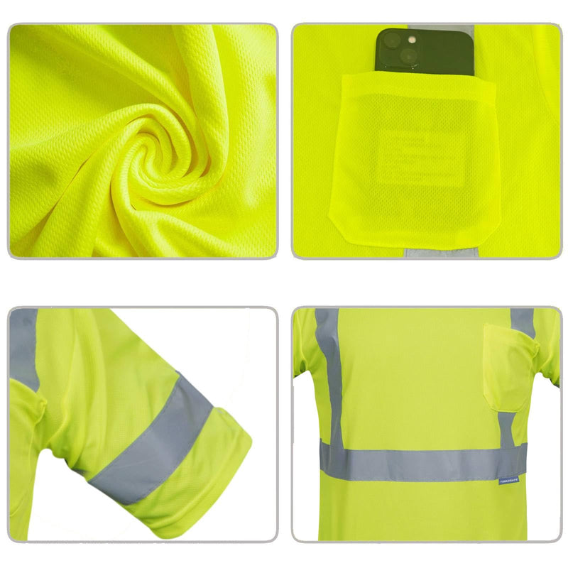 Hi Vis Safety Short Sleeve T Shirt, Class 3 Reflective High Visibility for Men & Women, for Construction, Running, Night Work X-Large