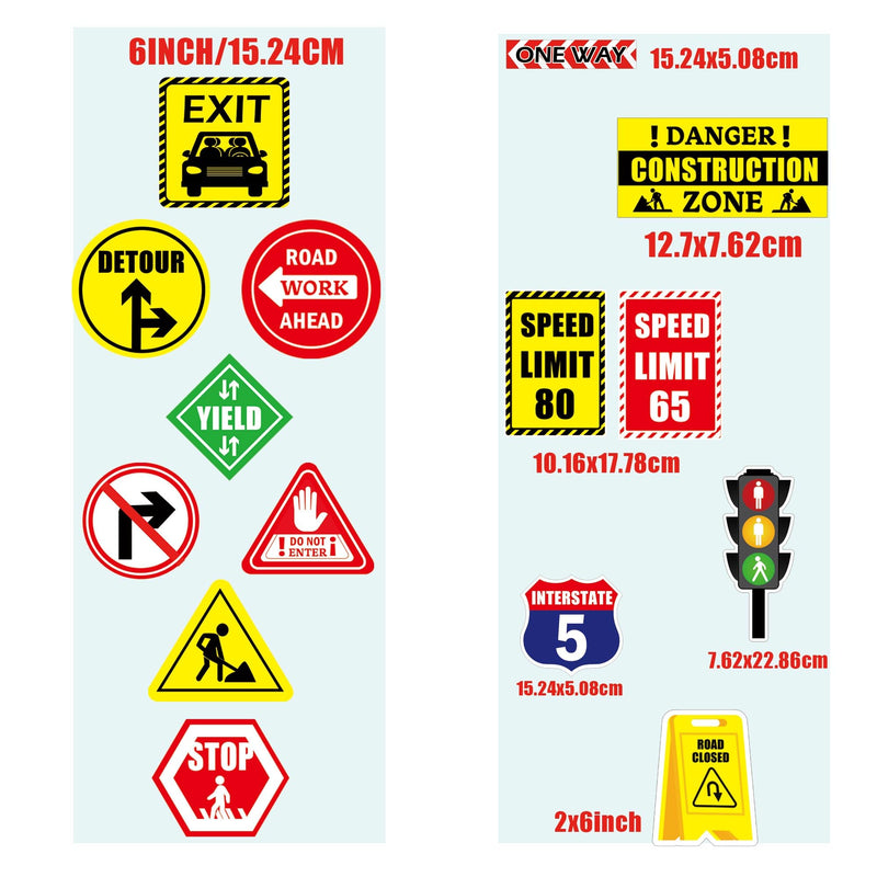 18 Pack Road Signs Wall Decal Traffic Street Sign Sticker - Stop Street Transportation Construction Car Wall Decals Road Sign Stickers for Back to School Decor Kid Bedroom Classroom Bulletin Board