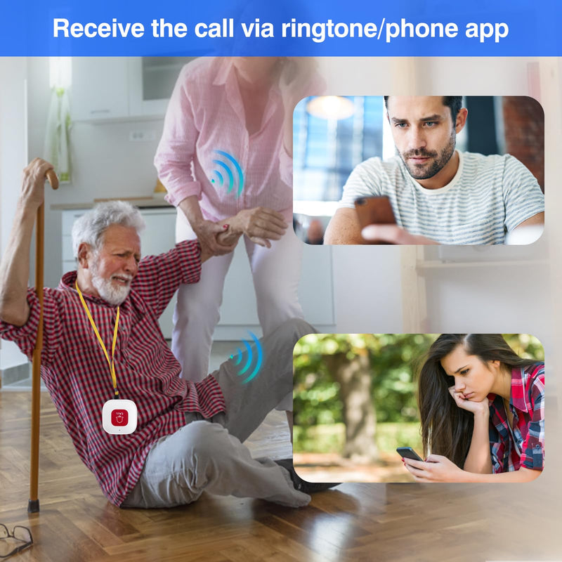 [Australia - AusPower] - WiFi Elderly Monitoring, Caregiver Pagers Life Alert Systems for Seniors no Monthly Fee, 1 Receiver & 2 Panic Button, Compatible with Tuya Smart/Smart Life APP (Only Supports Wi-Fi 2.4GHz ) 1 Receiver+2 Button 