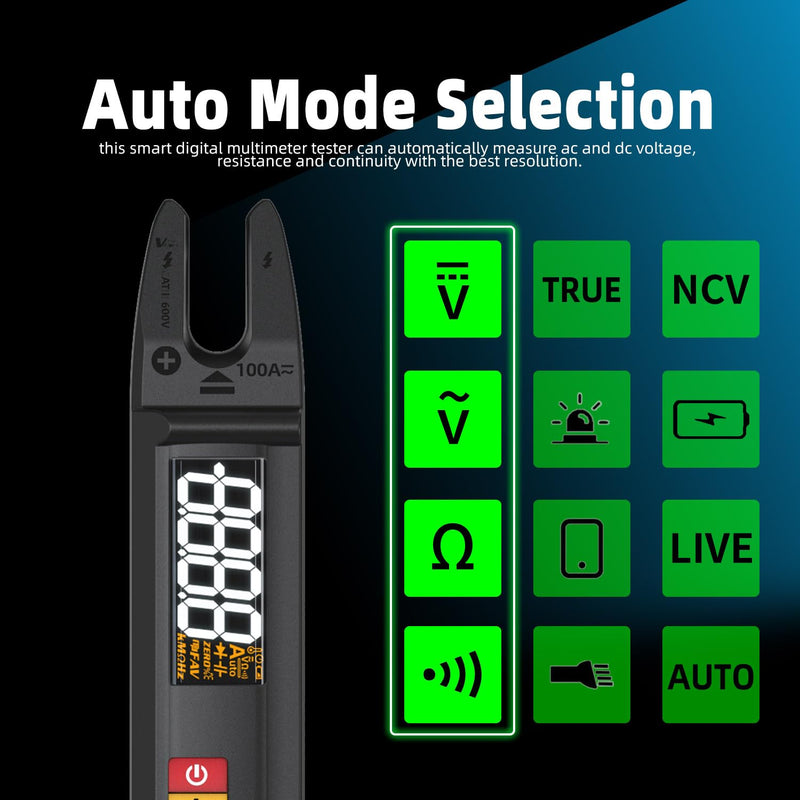 [Australia - AusPower] - BSIDE Smart Digital Multimeter Tester Open Jaw DC AC Amp Clamp Meter, Rechargeable with Flashlight, Measures Current Resistance Continuity V-Alert Live Check Voltage U0 