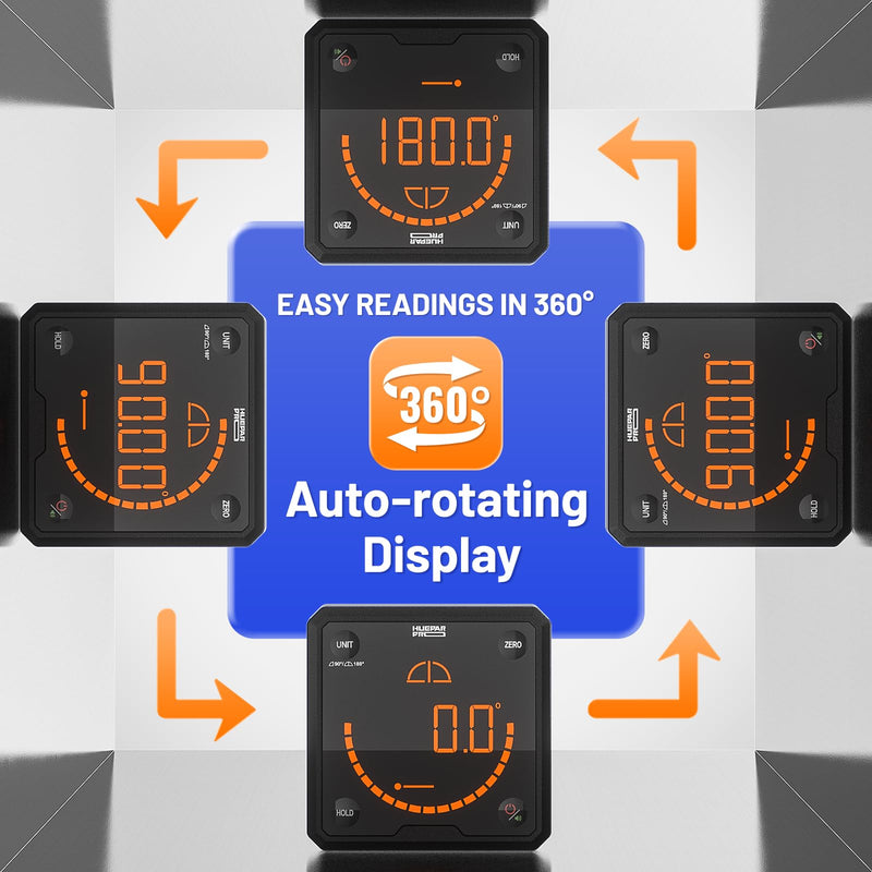 [Australia - AusPower] - Huepar Pro Protractor Digital Inclinometer with V-Groove Magnetic Base and Backlit LCD Electronic Table Saw Try Square for Construction, Woodworking, Engineering 