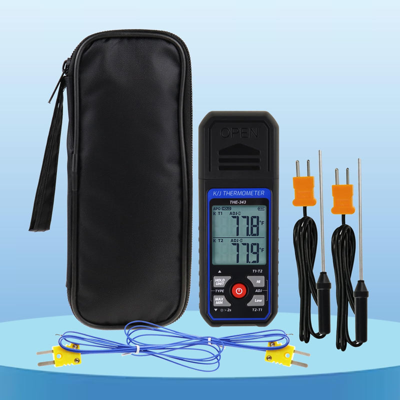 [Australia - AusPower] - Thermocouple Thermometer HVAC Temperature Meter, Digital Temperature Thermometer with 4 K Type Thermocouple, Dual Channel Temperature Gauge with Alarm & ADJ Compensation (-328~2500℉ Measuring) 