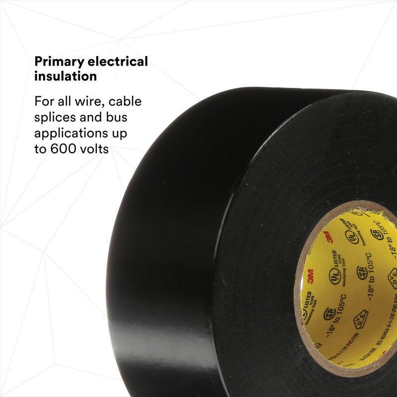 3M Scotch Super 33+ Electrical Tape - 3/4 in x 52 ft, Premium Grade All-Weather Vinyl, Resistant to Abrasion, Moisture, Corrosion, Alkalies - Black, 1 Roll 3/4" X 52'