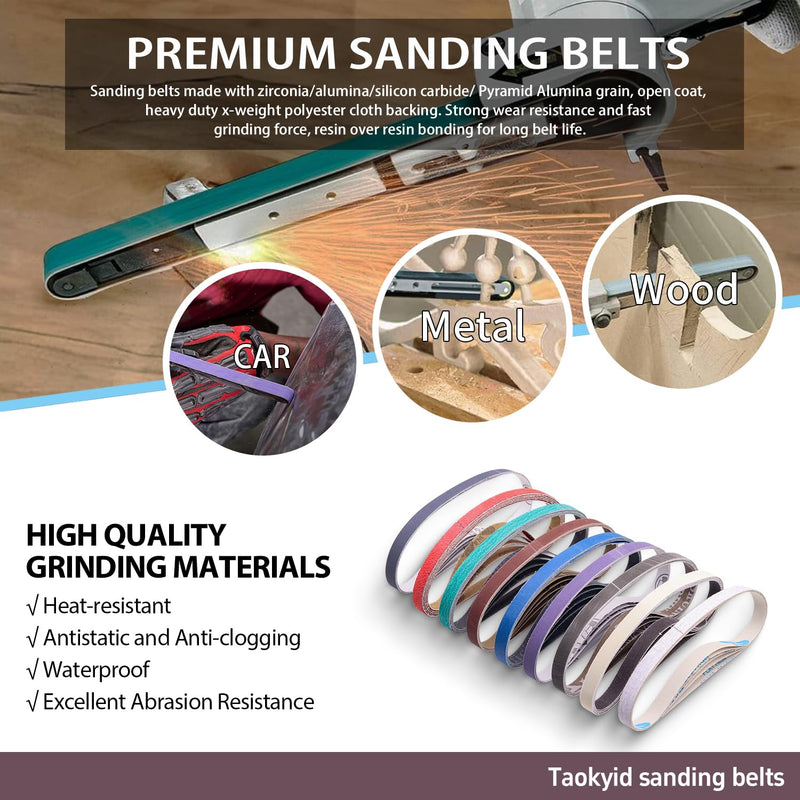 [Australia - AusPower] - 45Pcs 1/2" x 18" Sanding Belts for Belt Sander,5 Each of 80/120/240/400/600/800/1000/2500/5000 Grits,1/2 Inch x 18 Inch Sanding Belts Set for Air Belt Sander, Woodworking, Metal Polishing, Derusting 