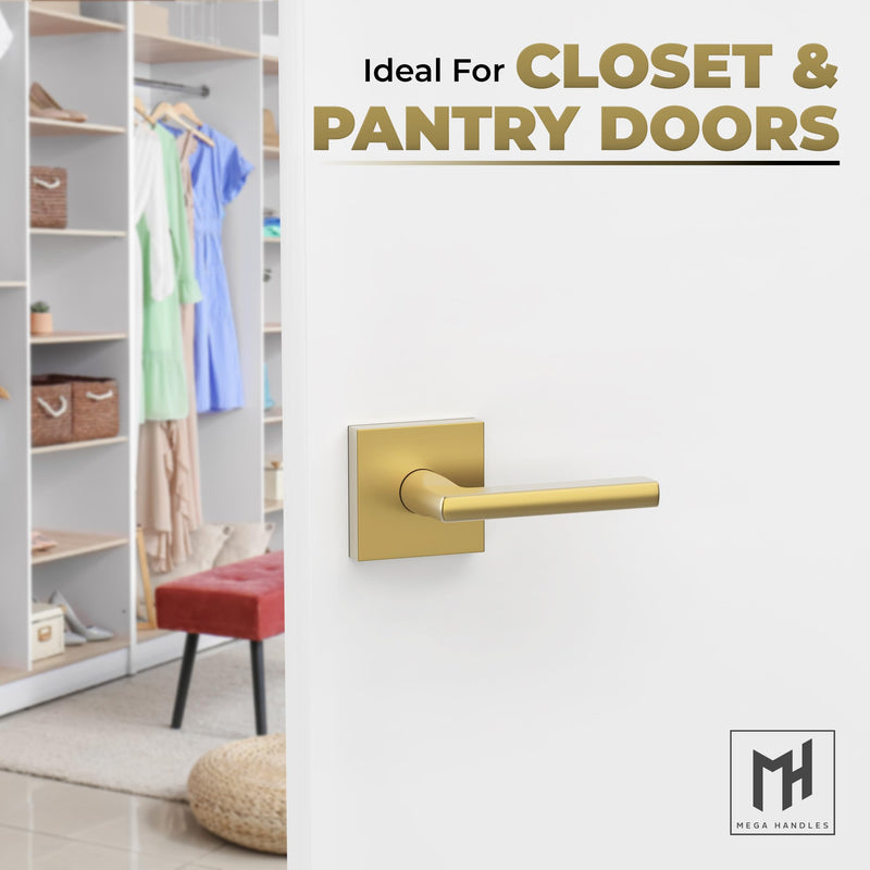 Mega Handles Prime Dummy Lever, Door Handle for Closet or French Doors, Single Side Door Levers, Non-Turning, Fits All Standard Door Sizes, Exposed Screws Included - Satin Brass (1 Pack) - 5'' 1 Pack
