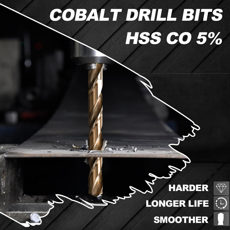 Hex Shank Cobalt Drill Bit Set 16Pcs 1/16"-3/8", M35 HSS Twist Impact Drill Bits for Metal and Hardened Steel, with Indexed Storage Case 16pcs 1/16-3/8