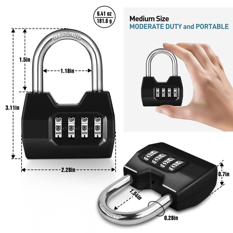 [Australia - AusPower] - 1 Pack disecu 4-Digit Combination Lock, Waterproof Outdoor Padlock for School Gym Locker, Fence, Gate, Shed, Storage Unit (Black) 1 Pack Black 