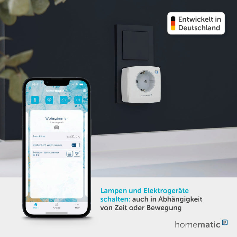 Homematic IP Smart Home Switch Socket, Digital Adapter Plug Controls Lights or Electrical Devices via the App, Alexa & Google Assistant, Energy Saving, 157338A0 | Smart Home, digital adapter plug controls lights, electrical devices via app, Alexa & Goo...