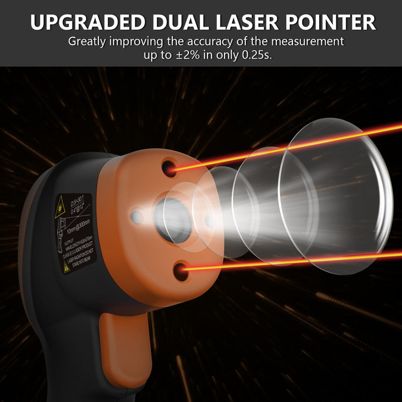 [Australia - AusPower] - Infrared Thermometer, Digital IR Thermometer 58℉~1472℉ with D:S=16:1, Non-Contact High Laser Temp IR Tool for Cooking (NOT for Human) 
