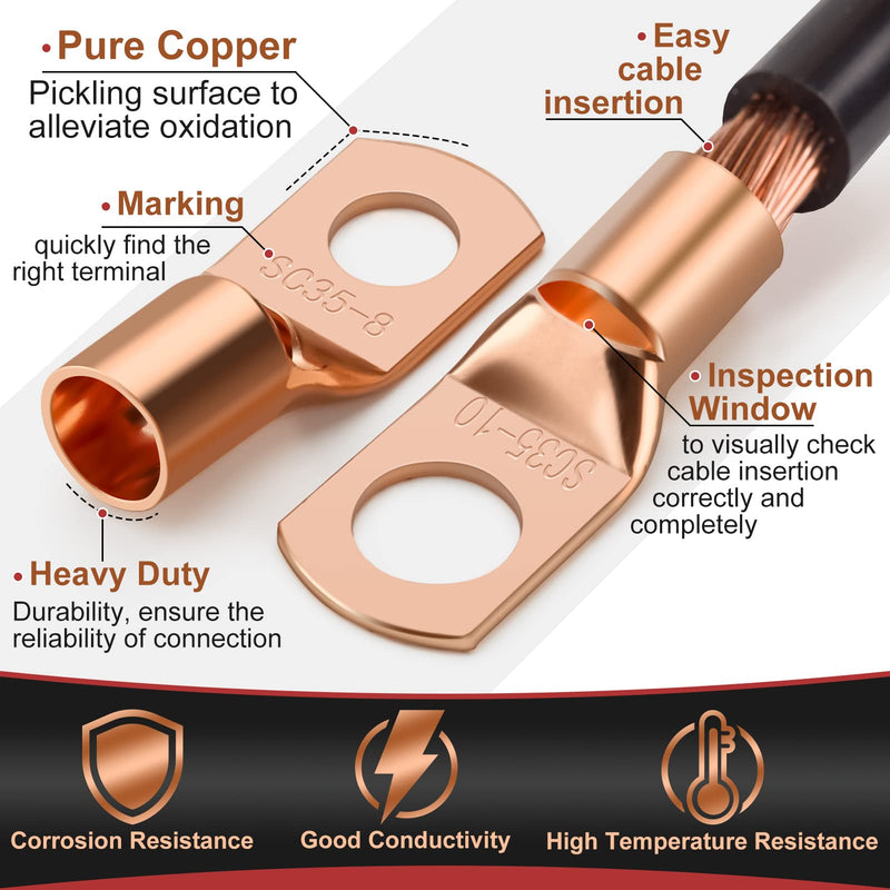 [Australia - AusPower] - 150pcs Battery Cable Ends, Copper Wire Lugs Assortment Kit AWG 2 4 6 8 10 Gauge - 70Pcs Battery Cable Lugs Ring Wire Terminal Connectors and 80Pcs Heat Shrink Tubing Kit for Marine Electrical Supplies 150PCS 