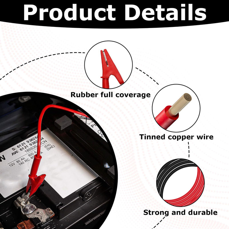 [Australia - AusPower] - 2pcs 14 Gauge Test Leads with Alligator Clips,Multimeter Alligator Clips,Alligator Clips Electrical,Test Flexible Cable with Meter Leads Protective Jack Copper Clamps for Electrical Testing 