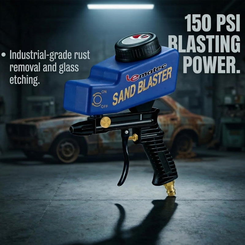 LE LEMATEC Sand Blaster Gun Kit for Air Compressor, Pistola de Arena | Portable handheld sandblaster, ceramic nozzle, 90 PSI 4 CFM, rust paint removal, auto restoration Ceramic Nozzle Blue