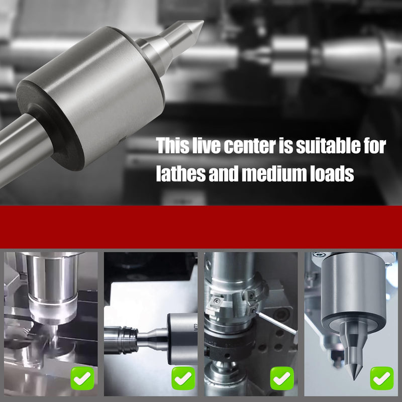 [Australia - AusPower] - MT2 Live Center Long Nose 60° Triple Bearing Morse Taper High Precision Lathe Medium Duty Live Tailstock Center for Wood and Metal Lathe CNC Work(MT2) MT2 