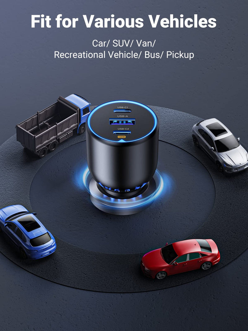 [Australia - AusPower] - UGREEN 130W USB C Car Charger, PD 100W +PD 30W Type C Car Charger Adapter, Fast Charging Car Charger Compatible with iPhone 15 15 Plus 15 Pro 15 Pro Max, Galaxy S24 S23 Ultra, iPad, MacBook, and More 