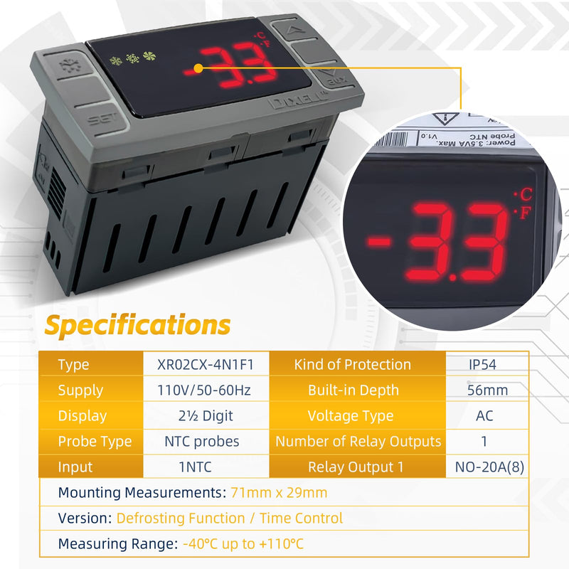 [Australia - AusPower] - XR02CX-4N1F1 for Dixell Refrigerator Digital Temperature Controller 120V 50-60hz with Temperature Sensor Probesfor Fridge-S FREEZERS Heating Appliances,Replace Thermostat Controller 