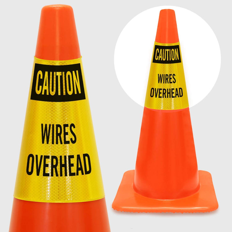 SmartSign “Caution - Wires Overhead” Bright Reflective Cone Message Sleeve, [Cone Not Included]