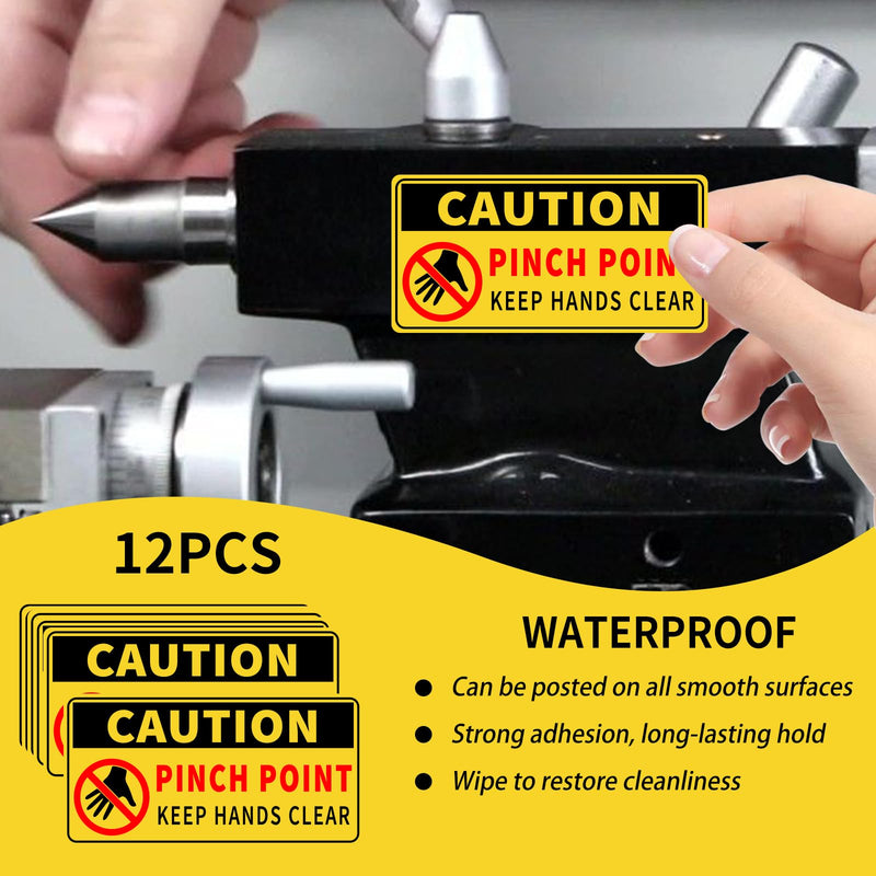 12 Pack Pinch Point Stickers (small),1x2 Inch Watch Your Hands Warning Sticker Signs,Safety Label Decals for Machinery,Workplace