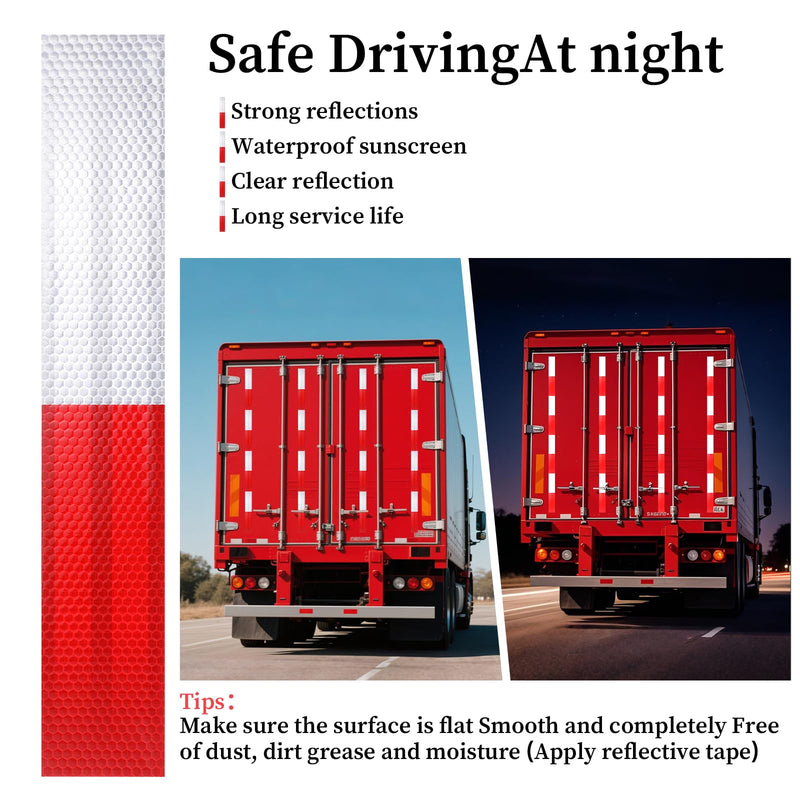 25 Pack Red/White Reflective Tape 2" x 12" Self-Adhesive Auto Truck Safety Reflector Strips Waterproof Caution Warning Tape for Cars, Trucks, Trailers, Boats & Road Signs, Trailer Reflector