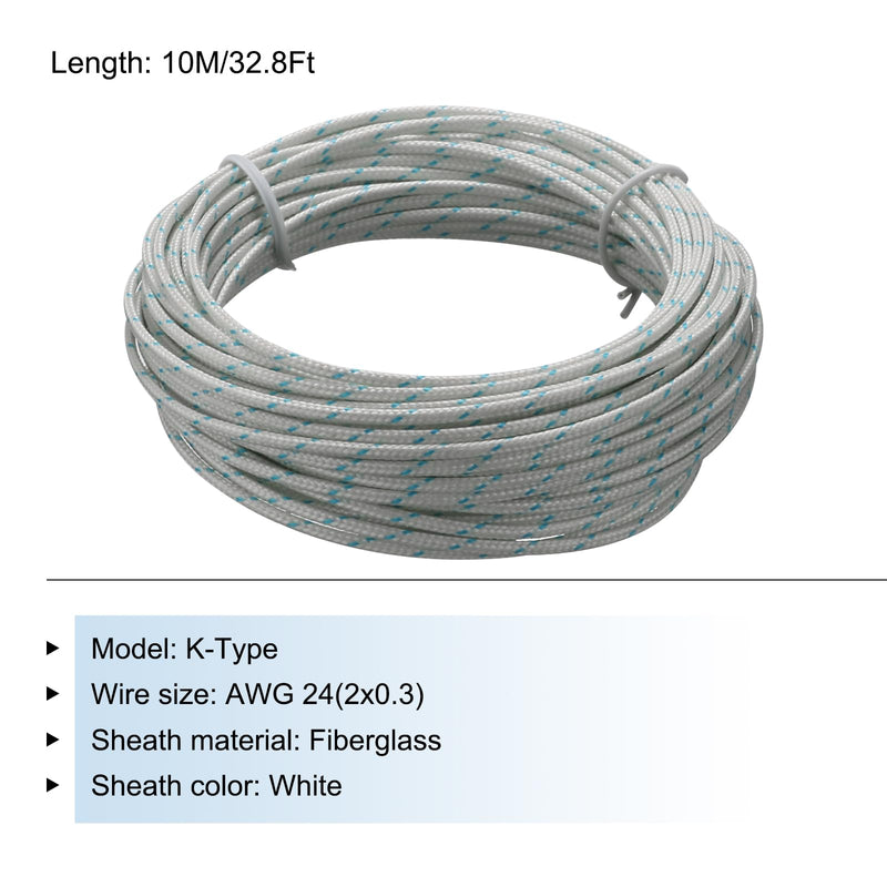 [Australia - AusPower] - MECCANIXITY AWG 24 K-Type 2x0.3 Thermocouple Wire Braided Fiberglass Insulation Up to 480°C/896°F 33 Ft for Thermocouple Probe Temperature Sensor 