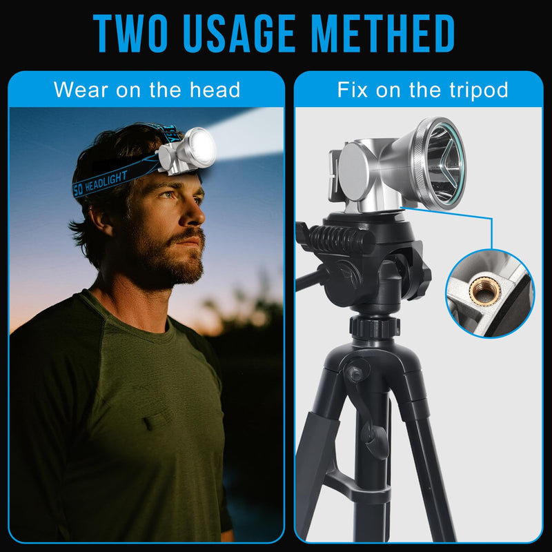 High Brightness LED Headlamp with Display Screen Rechargeable USB-C Waterproof Headlight with Runtime Indicator 4 Lighting Modes Light for Camping, Work, Hunting, Fishing (Mode 505 - White Light) Model-505