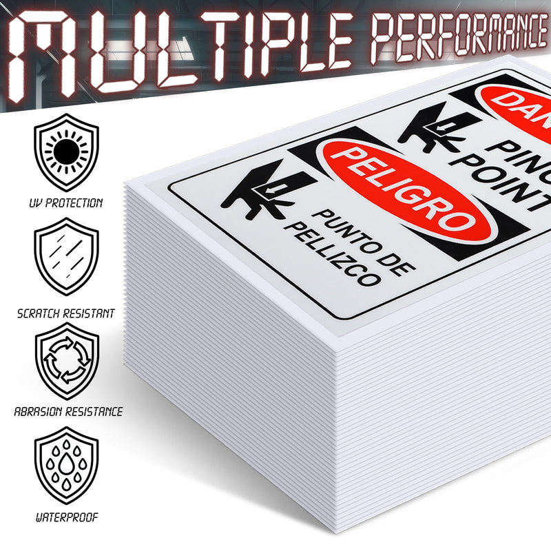100 PCS Danger Pinch Point English + Spanish OSHA Label Decal - 5 x 3.5 Inch Bilingual Safety Warning Label Decal Vinyl for Machinery Equipment Industrial Warehouse 100