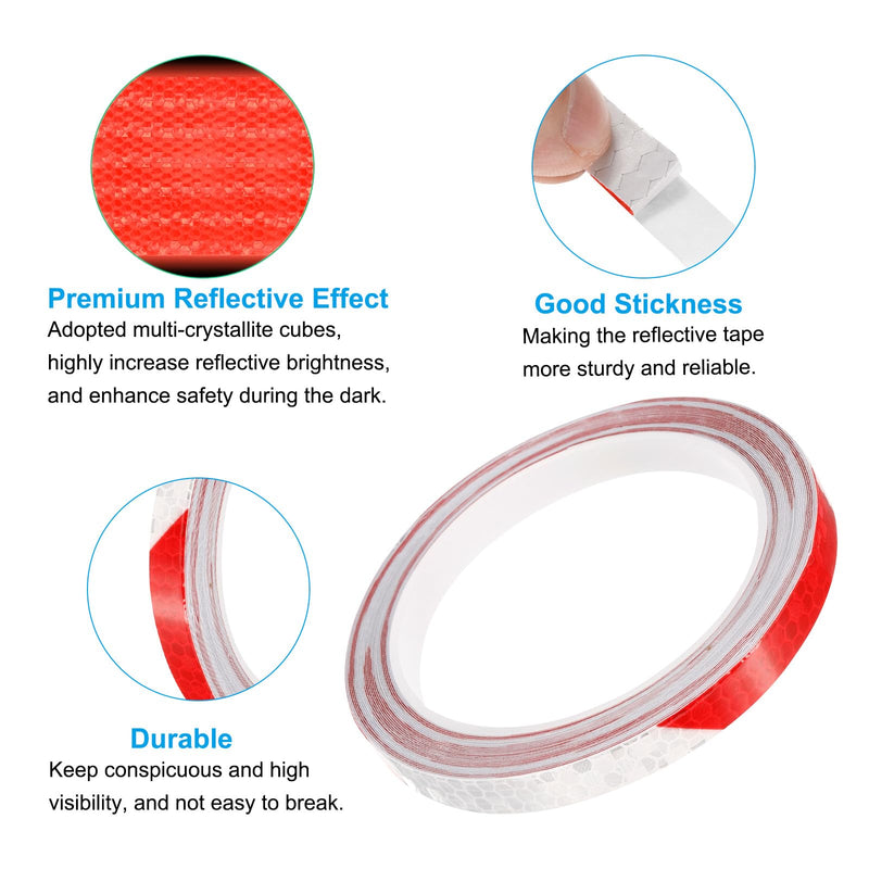 PATIKIL 0.3" x 26 FT Reflective Tape, 4 Pack Night High Visibility Waterproof Warning Safety Tape Outdoor Reflectors for Cars Bikes Motorcycles Trucks Trailers, Red White