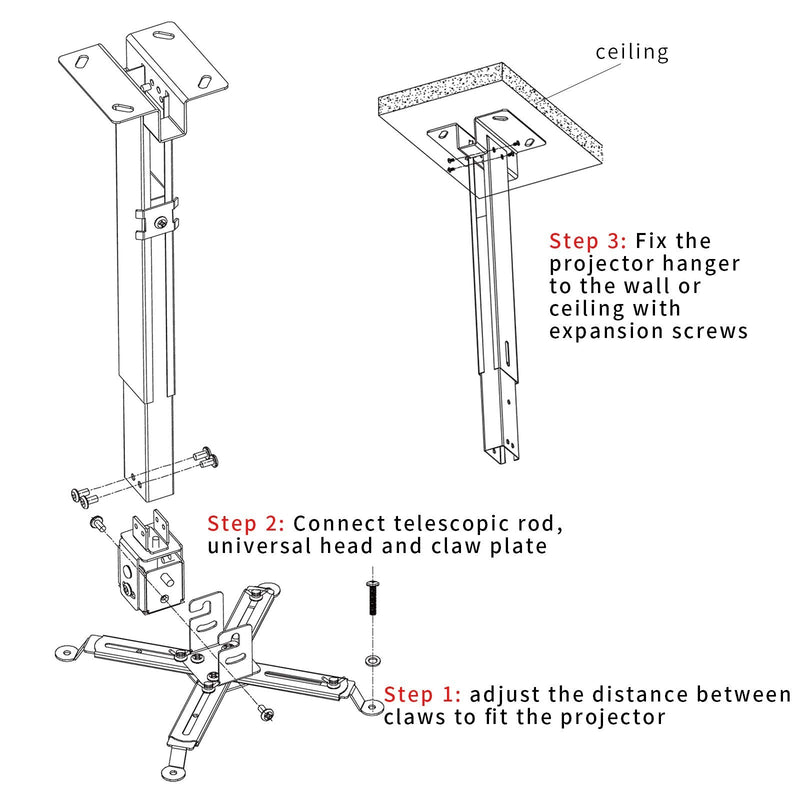 [Australia - AusPower] - Projector Mount Wall or Ceiling Projection Mount Bracket with Adjustable Height and Extendable Arms Mount for Home and Office Projector 