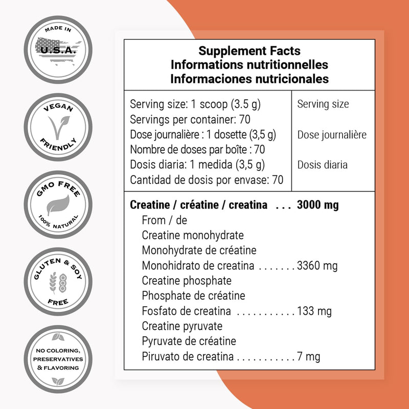 Supersmart - 3-Creatine - with Creatine Monohydrate - Physical Performance & Muscle Stimulator - Increase Faster Post-Exercise Recovery | Non-GMO & Gluten Free - 250 g