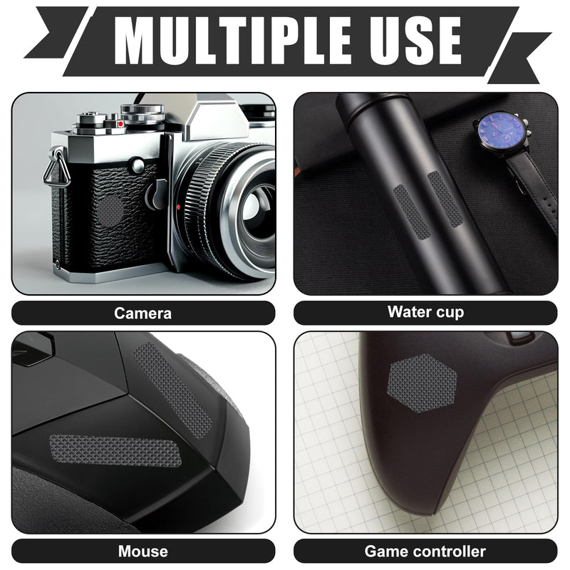lasuroa 4pcs Cell Phone Grip Stickers, Diamond Texture Non-Slip Mobile Phone Grip Tape with Round Square Hexagon Shape Adhesive Decals for Controllers Camera Mouse Smooth Devices (Gray) Gray