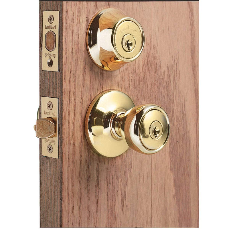 Kwikset 690 Tylo Entry Knob and Single Cylinder Deadbolt Combo 6-Pack, Polished Brass 1