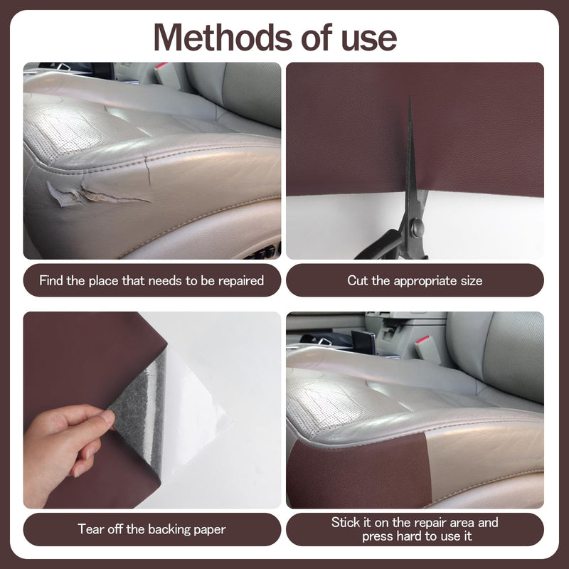 CHEIGHY 2pcs Self-Adhesive Leather Repair Kit for Furniture, Couches, Car Seats 8.2X11 Inch PU Vinyl Leather Patch Tape for Sofa, Office Chairs, Jackets (Coffee) Coffee 1