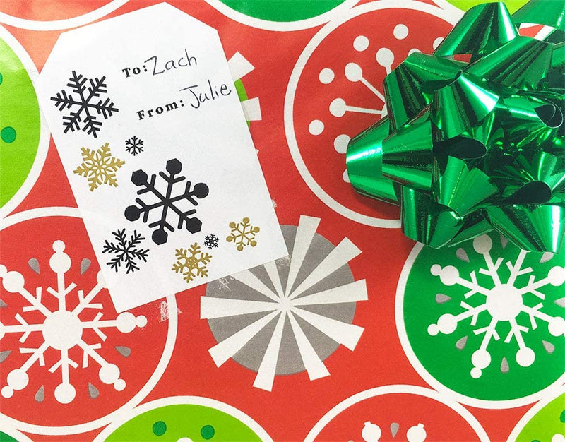 Holly Jolly and Warm Wishes Gold Gift Tag Stickers – 2 x 3 Inch Holiday Labels, Roll of 100 with 4 Festive Designs – Elegant Christmas Tags, Made in The USA