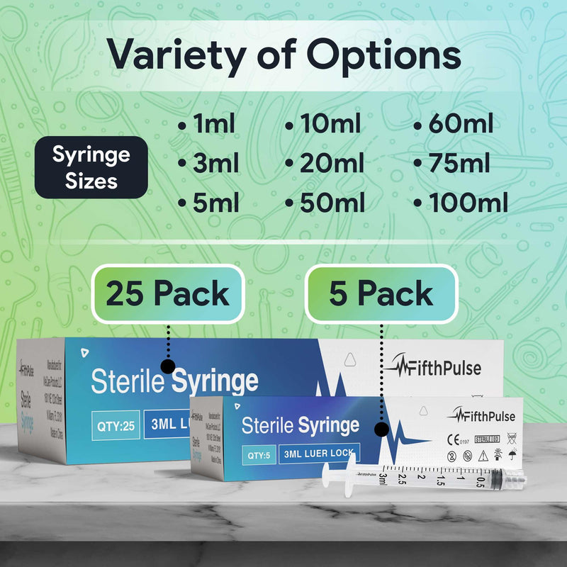 [Australia - AusPower] - 3 ml Syringe without Needle - 25 Pack of Individually Wrapped Disposable Syringes - Good for Medical, Scientific Lab, Home Use, and More - Sterile Luer Lock Syringes 3 ML 25 Pack 