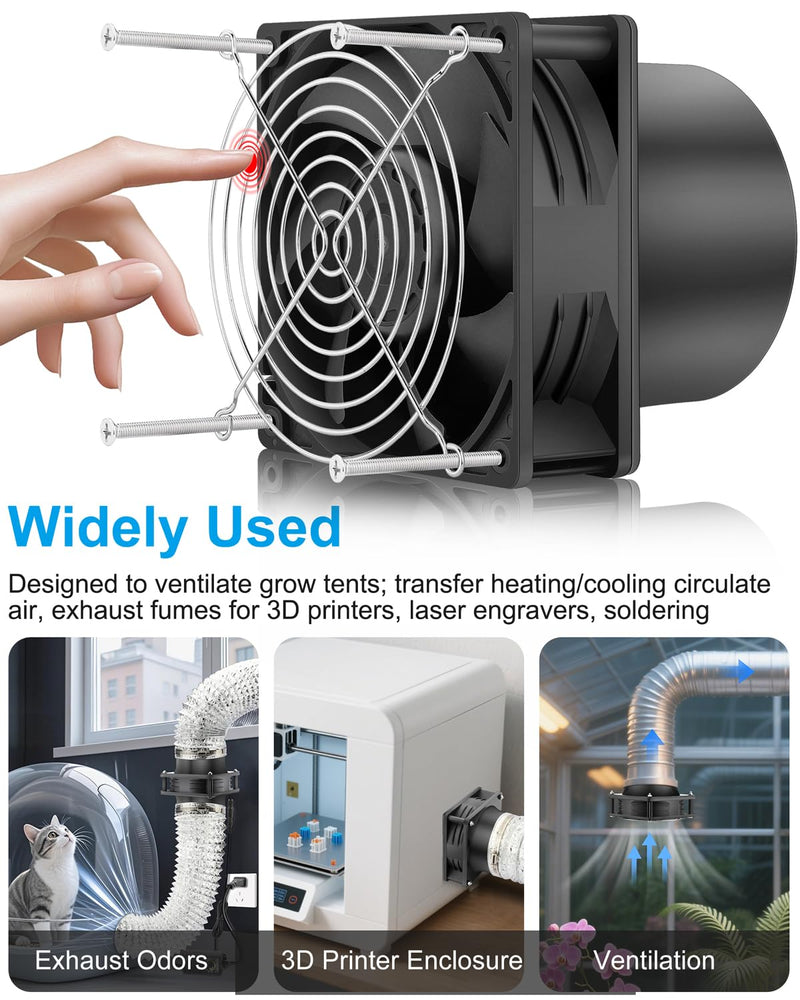 GDSTIME 120mm x 38mm 12V DC Axial Fan with 4 Inch Duct Flange Variable Speed Controller, 110V 120V AC Powered, Small Air Exhaust Fume Smoke Extractor Kit for Soldering, 3D Printer Enclosure 1238 Fan + 1 Flange
