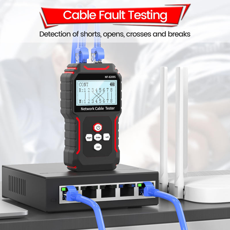 [Australia - AusPower] - RJ45 Network Cable Tester and Tracer, VXSCAN NF-8209S Ethernet Cable Tester Wire Tracer with NCV & Lamp for CAT5 CAT6 CAT6a - Cont/Length Measurement/SCAN/Flash/QC/NCV/POE Tester AI01 