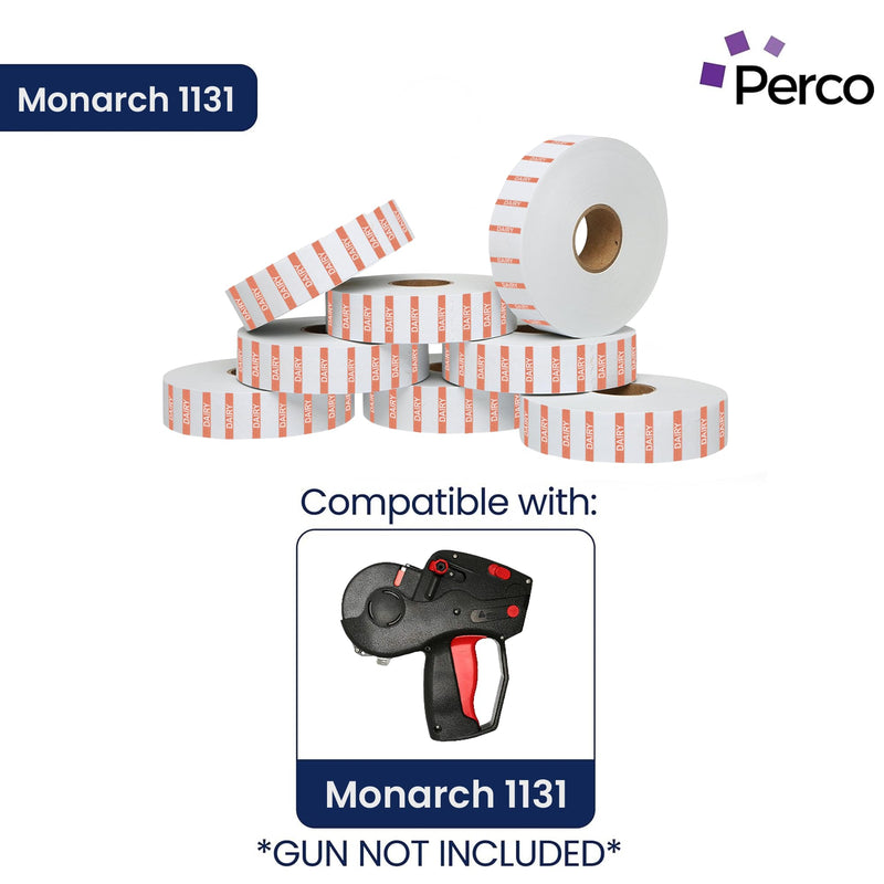 Orange Reverse Print on White Dairy Labels for Monarch 1131-20,000 Labels w/ 8 Rolls Value Pack, 1 Sleeve - Made in USA